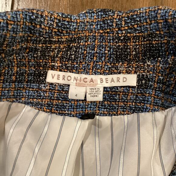 Veronica Beard Blue plaid tweed Miller Dickey Jacket double breasted cotton 4 - Picture 4 of 13